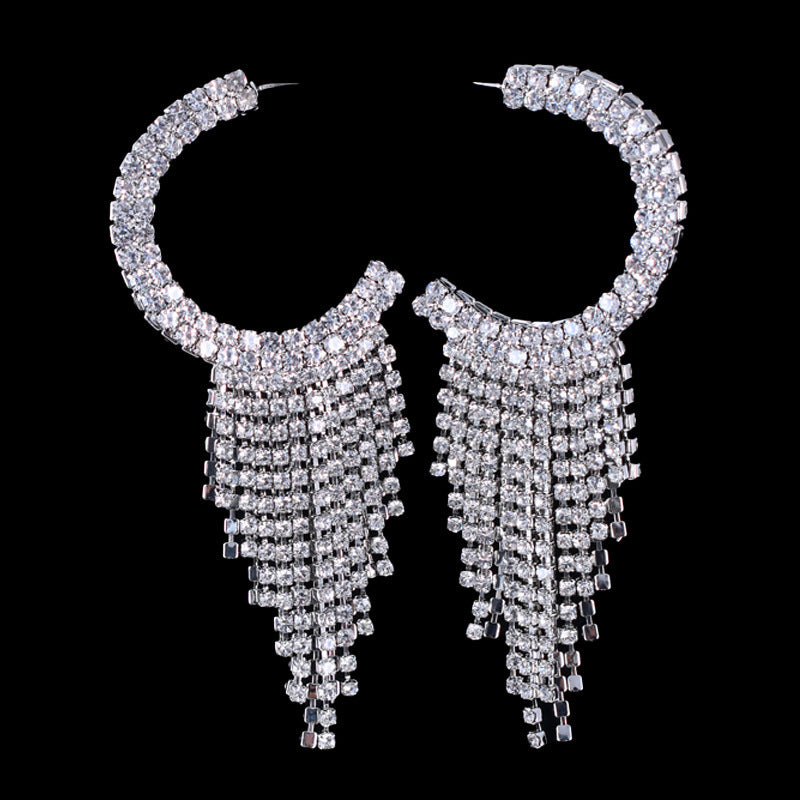 Exaggerated Tassel Earrings In Alloy With Rhinestones Featuring 304 Stainless Steel Ear Pins