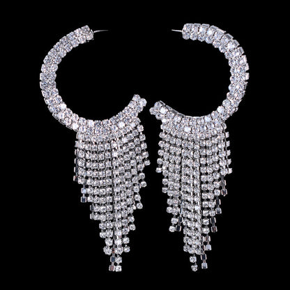 Exaggerated Tassel Earrings In Alloy With Rhinestones Featuring 304 Stainless Steel Ear Pins
