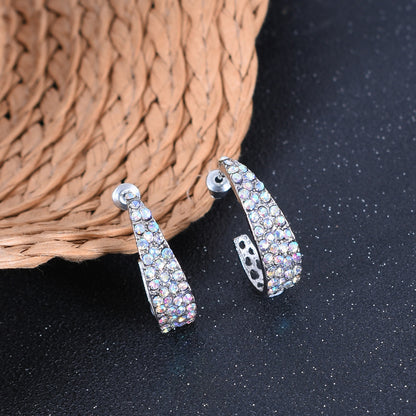 Sweet U Shape Stud Earrings For Unisex, Alloy With Rhinestones, Electroplated Finish, 304 Stainless Steel Ear Pins