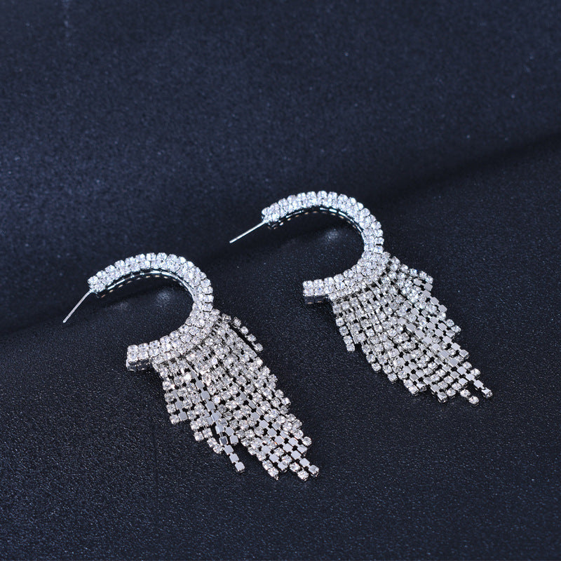 Exaggerated Tassel Earrings In Alloy With Rhinestones Featuring 304 Stainless Steel Ear Pins