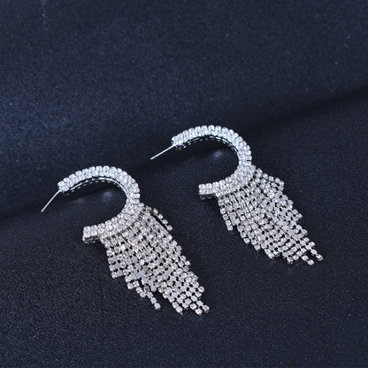 Exaggerated Tassel Earrings In Alloy With Rhinestones Featuring 304 Stainless Steel Ear Pins