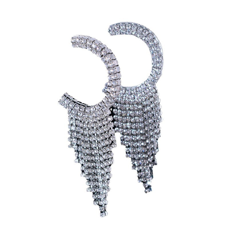 Exaggerated Tassel Earrings In Alloy With Rhinestones Featuring 304 Stainless Steel Ear Pins