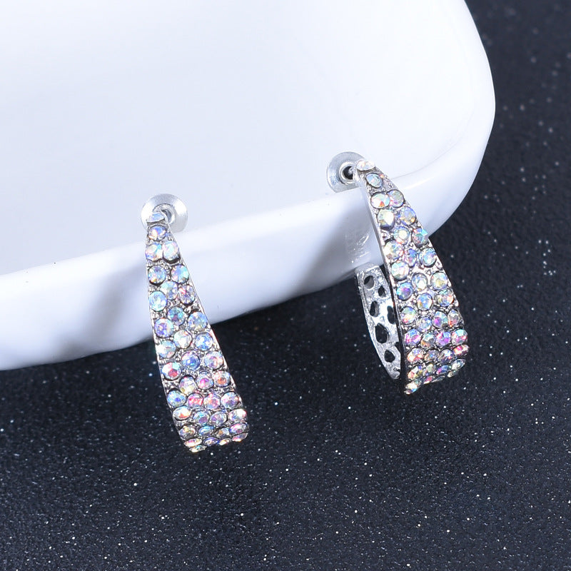 Sweet U Shape Stud Earrings For Unisex, Alloy With Rhinestones, Electroplated Finish, 304 Stainless Steel Ear Pins