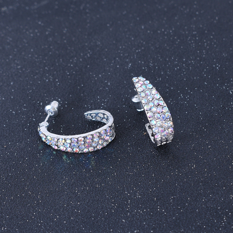 Sweet U Shape Stud Earrings For Unisex, Alloy With Rhinestones, Electroplated Finish, 304 Stainless Steel Ear Pins