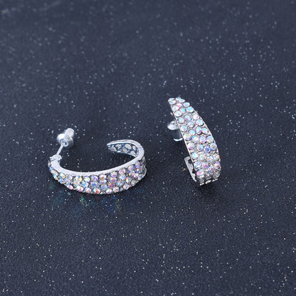 Sweet U Shape Stud Earrings For Unisex, Alloy With Rhinestones, Electroplated Finish, 304 Stainless Steel Ear Pins
