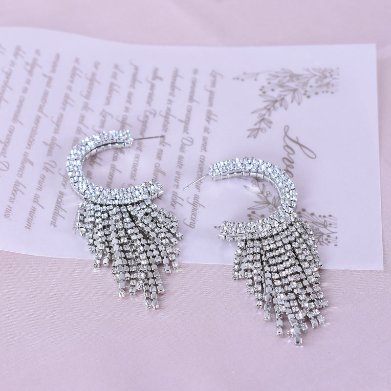 Exaggerated Tassel Earrings In Alloy With Rhinestones Featuring 304 Stainless Steel Ear Pins