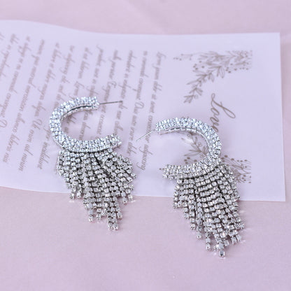 Exaggerated Tassel Earrings In Alloy With Rhinestones Featuring 304 Stainless Steel Ear Pins