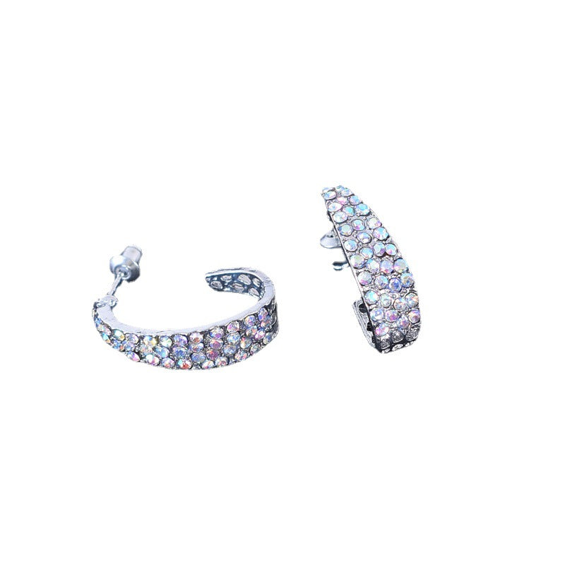 Sweet U Shape Stud Earrings For Unisex, Alloy With Rhinestones, Electroplated Finish, 304 Stainless Steel Ear Pins