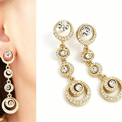 Simple Style Circle Earrings In Alloy With Rhinestones, Electroplated Finish And 304 Stainless Steel Ear Pins