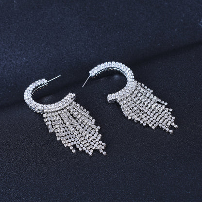 Exaggerated Tassel Earrings In Alloy With Rhinestones Featuring 304 Stainless Steel Ear Pins