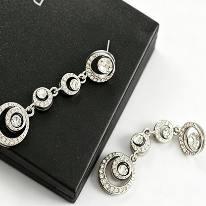 Simple Style Circle Earrings In Alloy With Rhinestones, Electroplated Finish And 304 Stainless Steel Ear Pins
