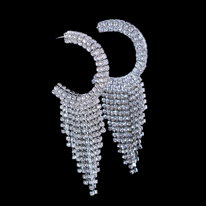 Exaggerated Tassel Earrings In Alloy With Rhinestones Featuring 304 Stainless Steel Ear Pins