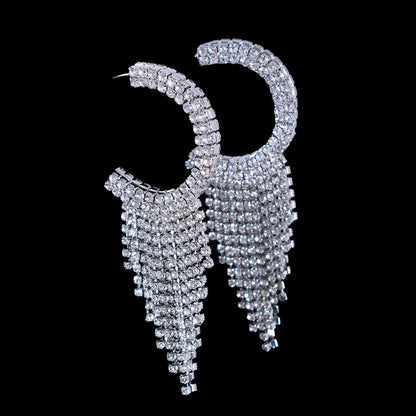 Exaggerated Tassel Earrings In Alloy With Rhinestones Featuring 304 Stainless Steel Ear Pins