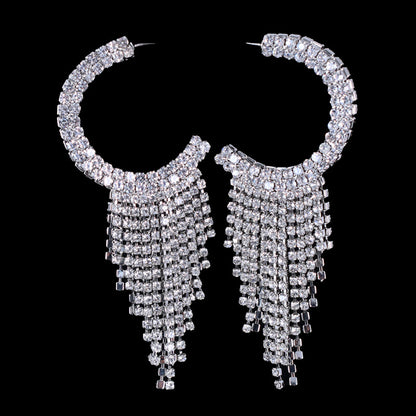 Exaggerated Tassel Earrings In Alloy With Rhinestones Featuring 304 Stainless Steel Ear Pins