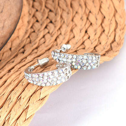 Sweet U Shape Stud Earrings For Unisex, Alloy With Rhinestones, Electroplated Finish, 304 Stainless Steel Ear Pins