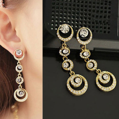 Simple Style Circle Earrings In Alloy With Rhinestones, Electroplated Finish And 304 Stainless Steel Ear Pins