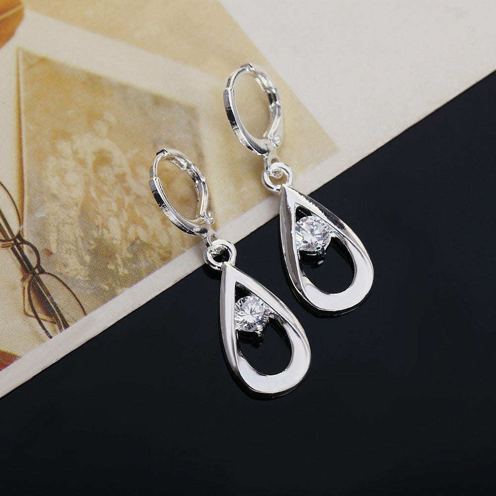 Sweet Water Droplets Earrings With Silver Plated Alloy And Zircon Inlay, Featuring 304 Stainless Steel Ear Pins