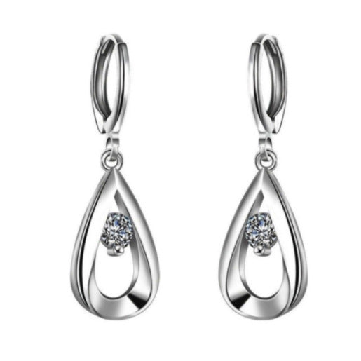 Sweet Water Droplets Earrings With Silver Plated Alloy And Zircon Inlay, Featuring 304 Stainless Steel Ear Pins