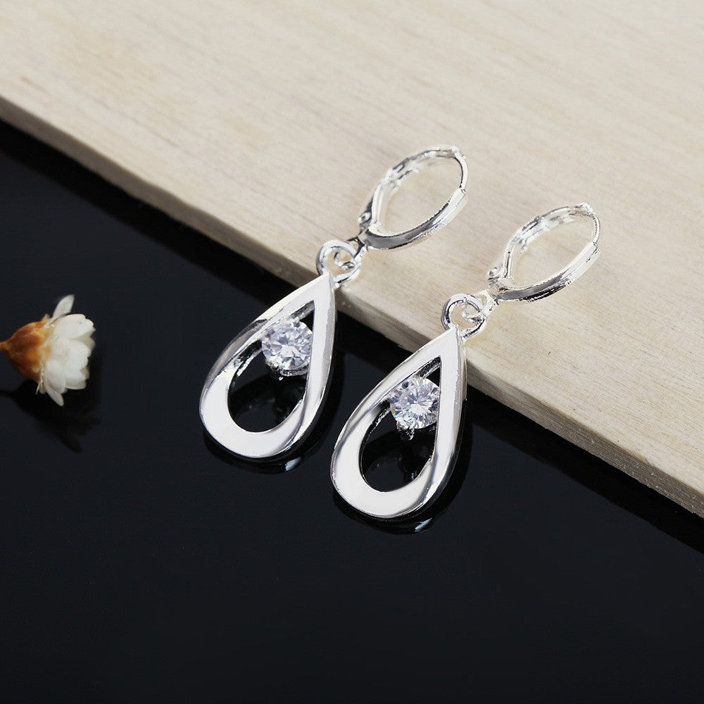 Sweet Water Droplets Earrings With Silver Plated Alloy And Zircon Inlay, Featuring 304 Stainless Steel Ear Pins