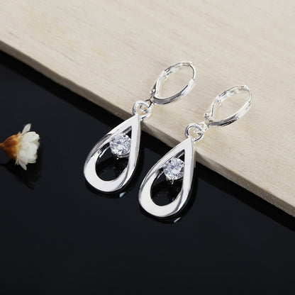Sweet Water Droplets Earrings With Silver Plated Alloy And Zircon Inlay, Featuring 304 Stainless Steel Ear Pins