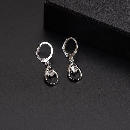 Sweet Water Droplets Earrings With Silver Plated Alloy And Zircon Inlay, Featuring 304 Stainless Steel Ear Pins