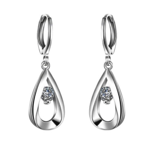 Sweet Water Droplets Earrings With Silver Plated Alloy And Zircon Inlay, Featuring 304 Stainless Steel Ear Pins