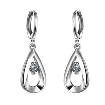 Sweet Water Droplets Earrings With Silver Plated Alloy And Zircon Inlay, Featuring 304 Stainless Steel Ear Pins