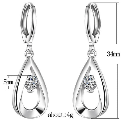 Sweet Water Droplets Earrings With Silver Plated Alloy And Zircon Inlay, Featuring 304 Stainless Steel Ear Pins