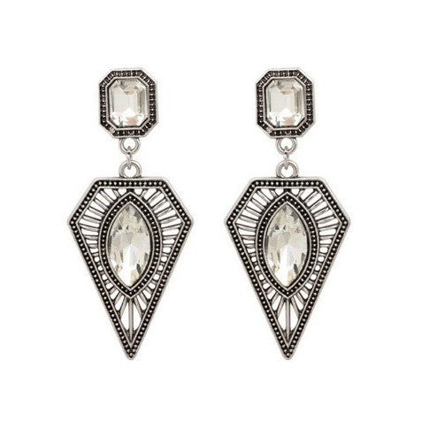 Retro Geometric Earrings In Alloy With Rhinestones, Featuring Electroplated Finish And 304 Stainless Steel Ear Pins
