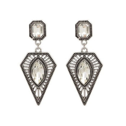 Retro Geometric Earrings In Alloy With Rhinestones, Featuring Electroplated Finish And 304 Stainless Steel Ear Pins