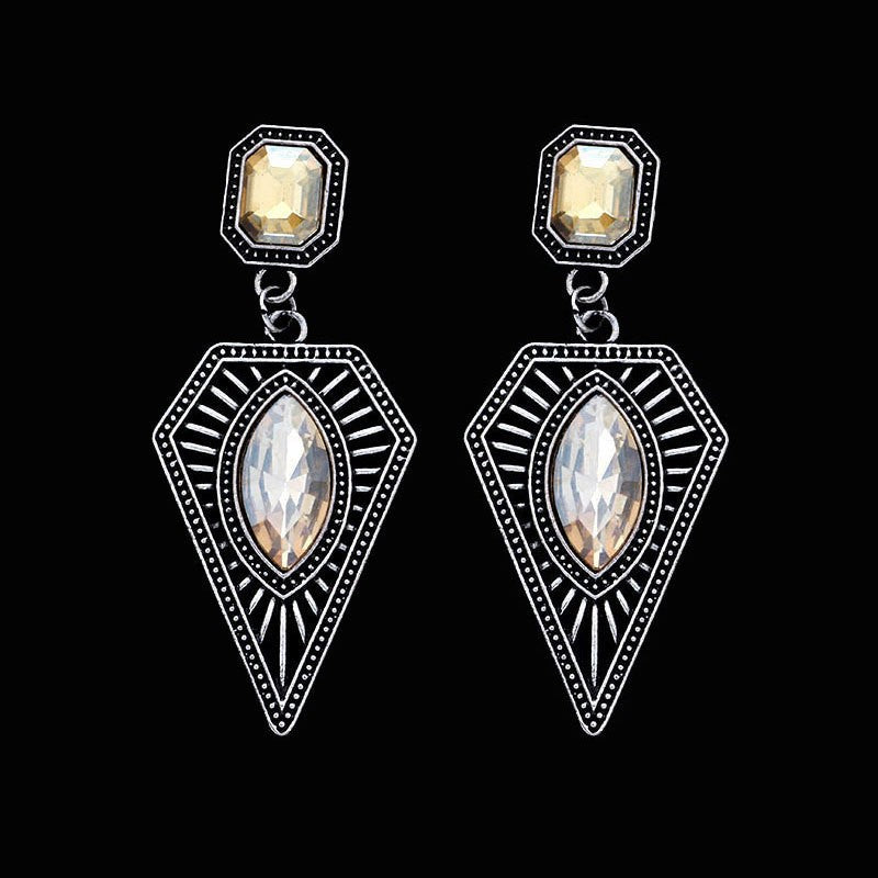 Retro Geometric Earrings In Alloy With Rhinestones, Featuring Electroplated Finish And 304 Stainless Steel Ear Pins