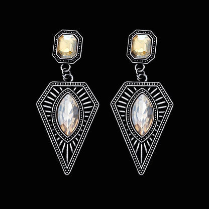 Retro Geometric Earrings In Alloy With Rhinestones, Featuring Electroplated Finish And 304 Stainless Steel Ear Pins