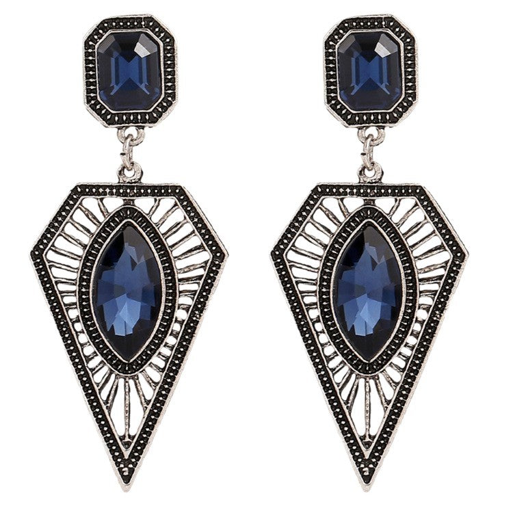 Retro Geometric Earrings In Alloy With Rhinestones, Featuring Electroplated Finish And 304 Stainless Steel Ear Pins