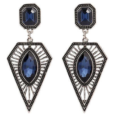 Retro Geometric Earrings In Alloy With Rhinestones, Featuring Electroplated Finish And 304 Stainless Steel Ear Pins