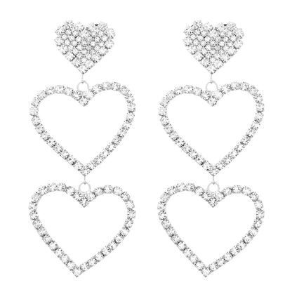 Heart Shape Simple Style Unisex Earrings In Zinc Alloy With Rhinestones, Electroplated Finish And 304 Stainless Steel Ear Pins