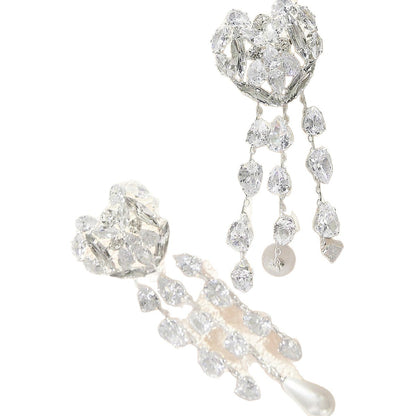 Sweet Heart Shape Earrings For Unisex Featuring Zinc Alloy With Rhinestones And 304 Stainless Steel Ear Pins With Tassel Design