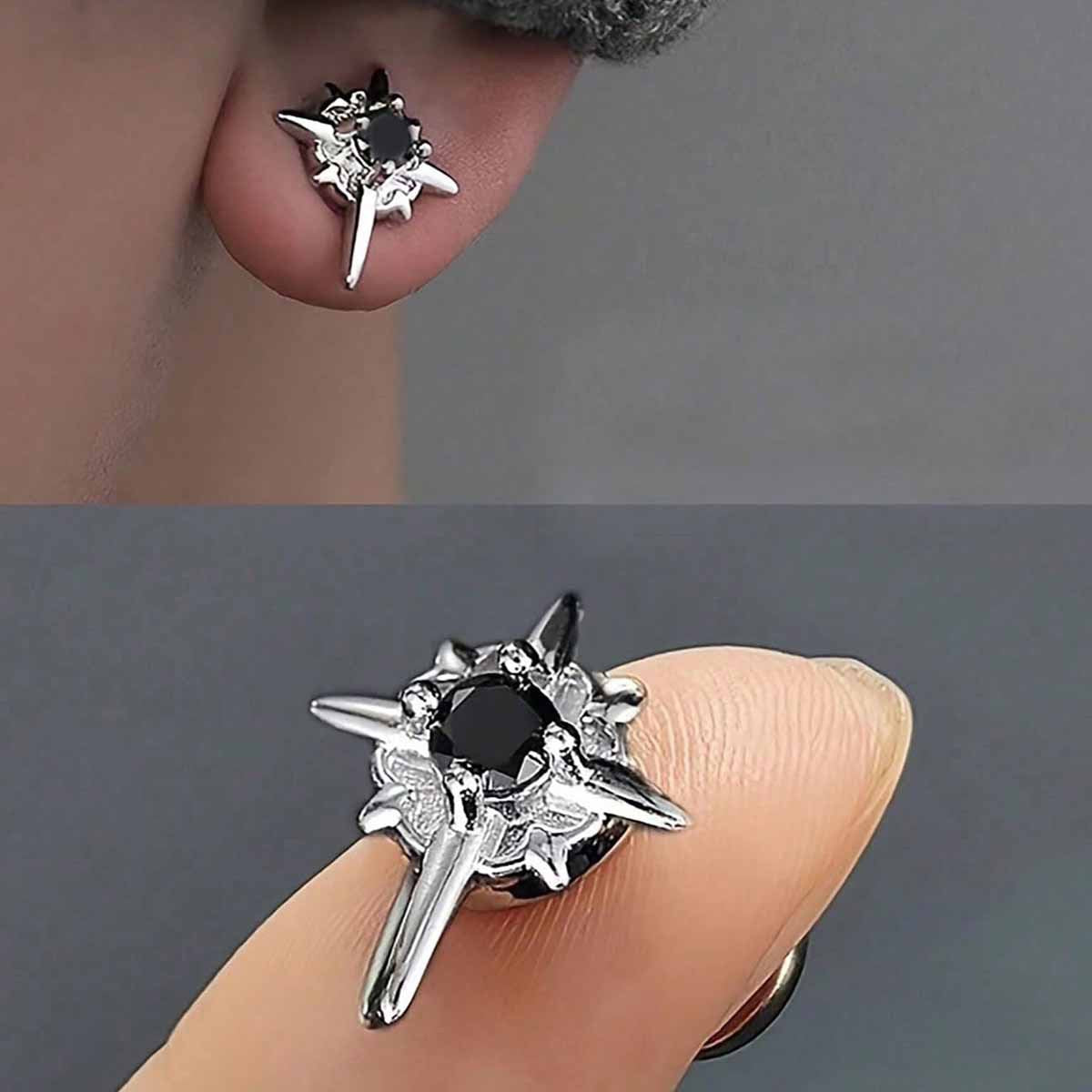 Star Clip Earrings For Unisex In Dyed Black Zinc Alloy With 304 Stainless Steel Posts Featuring Sweet Style