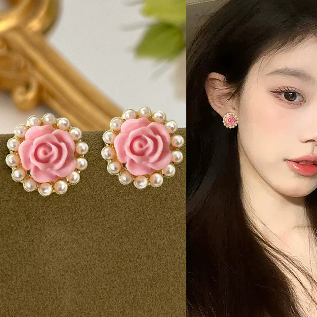 Sweet Flowers Stud Earrings For Unisex Featuring Natural Pink Zinc Alloy With 304 Stainless Steel Posts