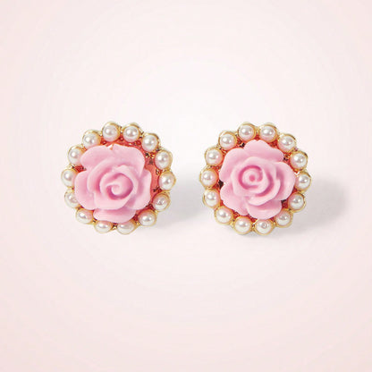 Sweet Flowers Stud Earrings For Unisex Featuring Natural Pink Zinc Alloy With 304 Stainless Steel Posts
