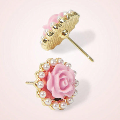 Sweet Flowers Stud Earrings For Unisex Featuring Natural Pink Zinc Alloy With 304 Stainless Steel Posts