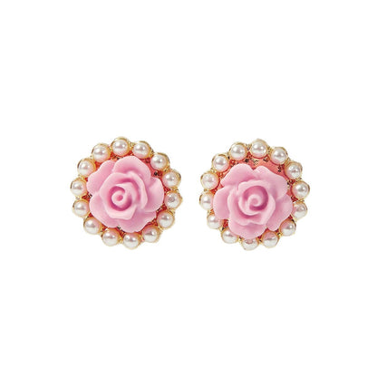 Sweet Flowers Stud Earrings For Unisex Featuring Natural Pink Zinc Alloy With 304 Stainless Steel Posts