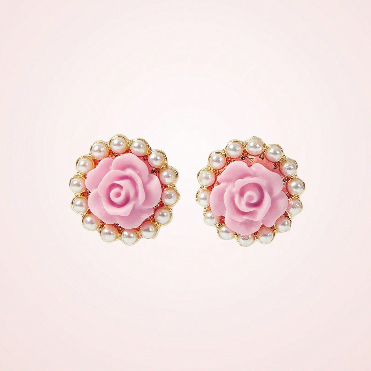 Sweet Flowers Stud Earrings For Unisex Featuring Natural Pink Zinc Alloy With 304 Stainless Steel Posts