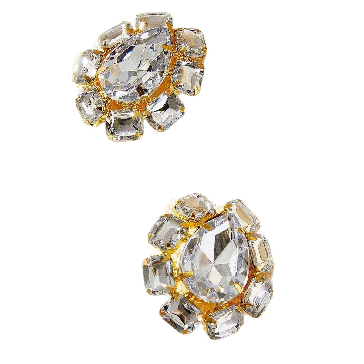 Sweet Water Droplets Clip Earrings For Unisex In Gold With Rhinestones, Made Of Zinc Alloy