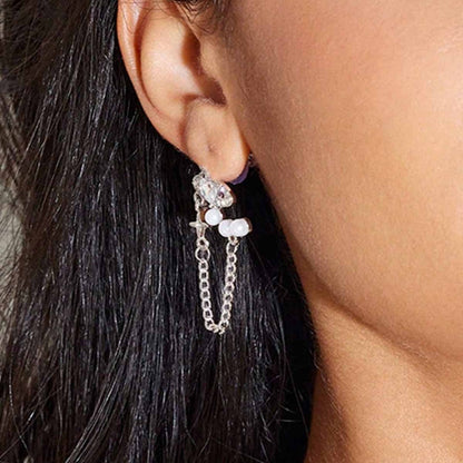 Sweet Silver Chain Stud Earrings For Unisex Featuring Artificial Pearl Inlay Made Of Zinc Alloy