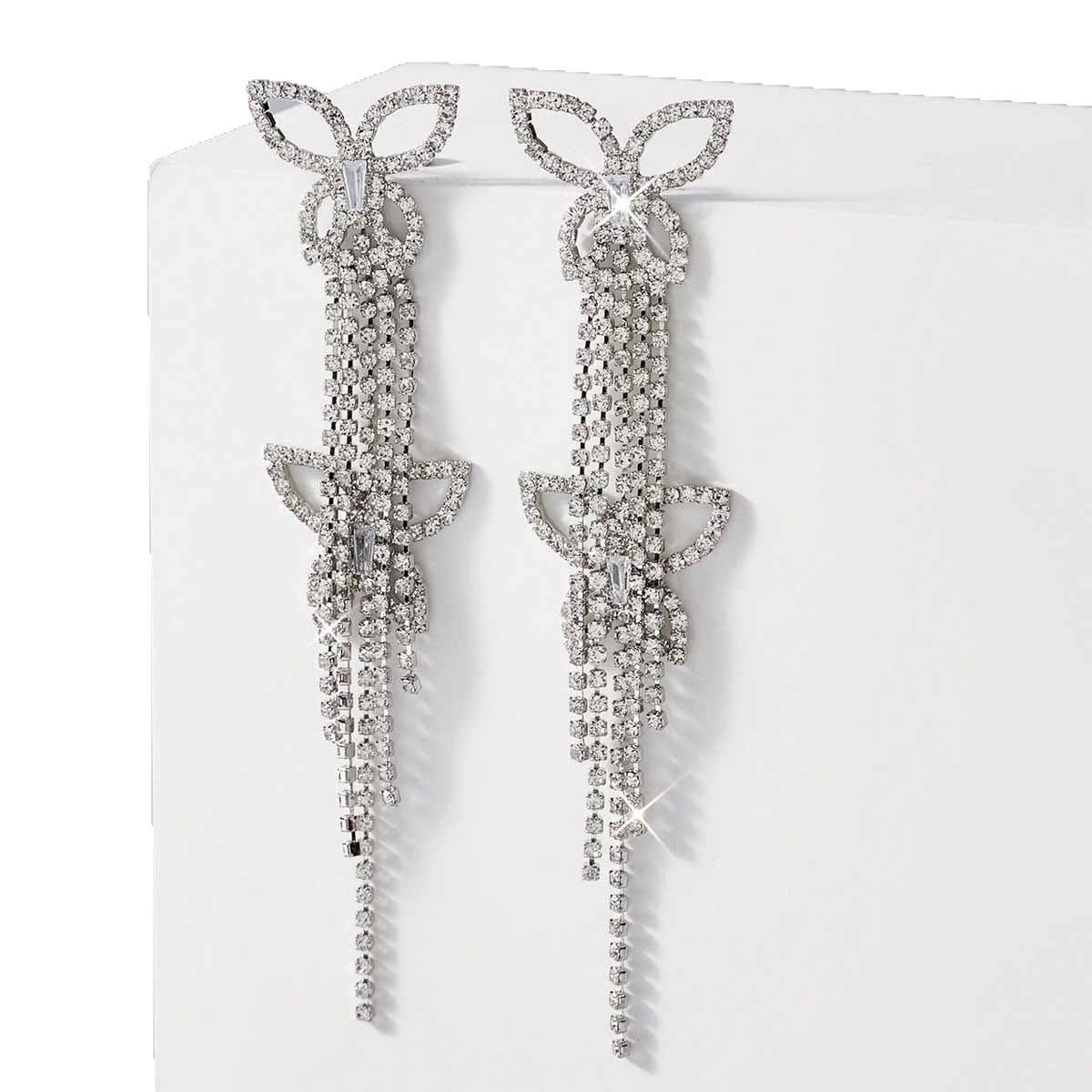 Exaggerated Butterfly Earrings For Unisex, Zinc Alloy With Electroplated Finish, 304 Stainless Steel Ear Pins Featuring Tassel Design