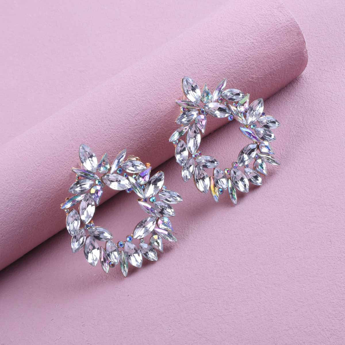 Exaggerated Unisex Crystal Earrings In Zinc Alloy With Electroplated Finish And 925 Sterling Silver Ear Pins