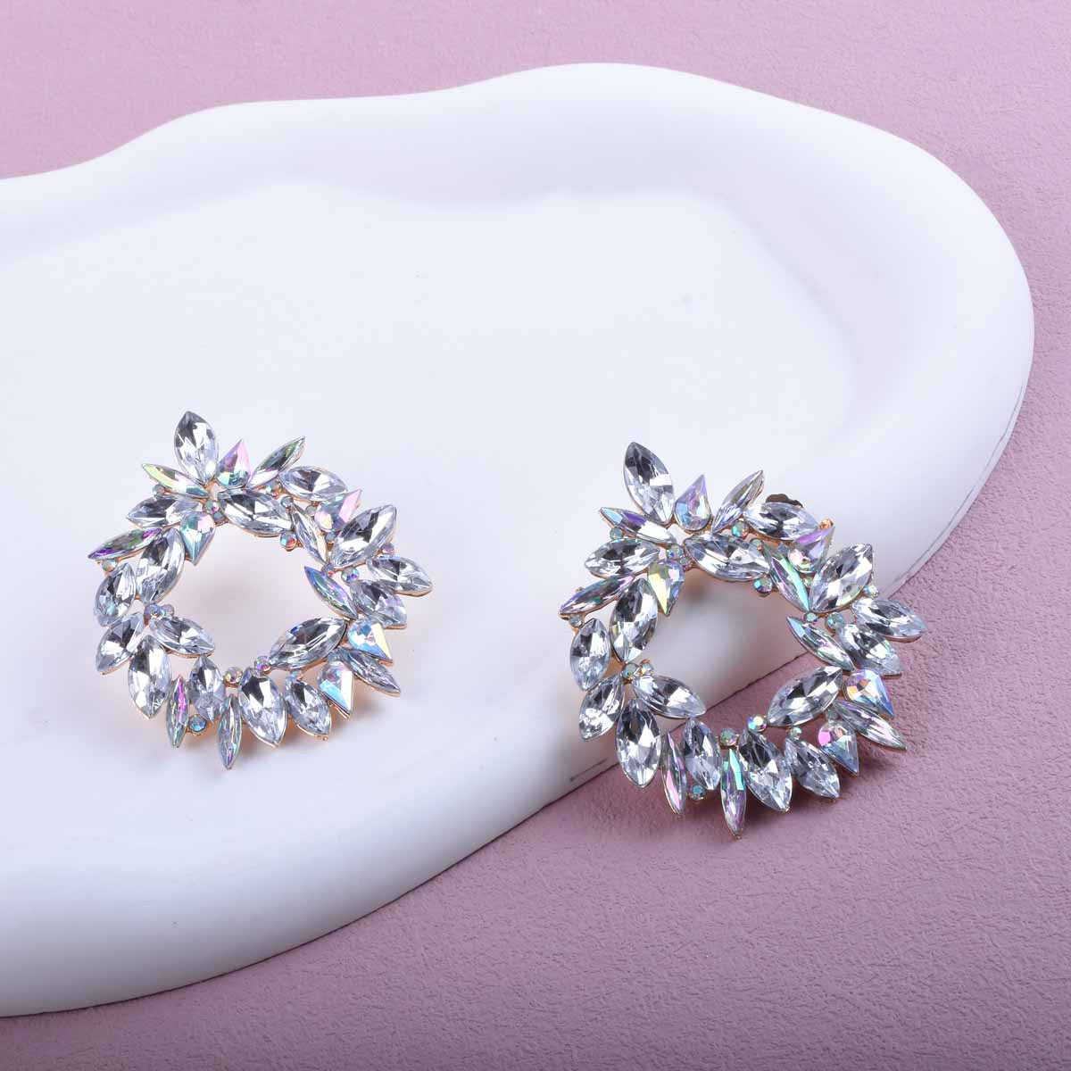 Exaggerated Unisex Crystal Earrings In Zinc Alloy With Electroplated Finish And 925 Sterling Silver Ear Pins