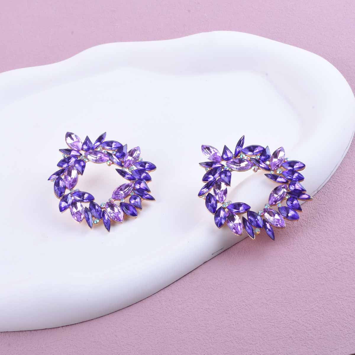 Exaggerated Unisex Crystal Earrings In Zinc Alloy With Electroplated Finish And 925 Sterling Silver Ear Pins