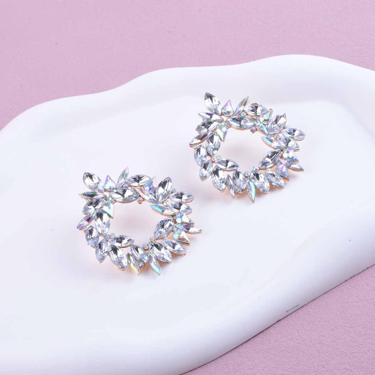 Exaggerated Unisex Crystal Earrings In Zinc Alloy With Electroplated Finish And 925 Sterling Silver Ear Pins