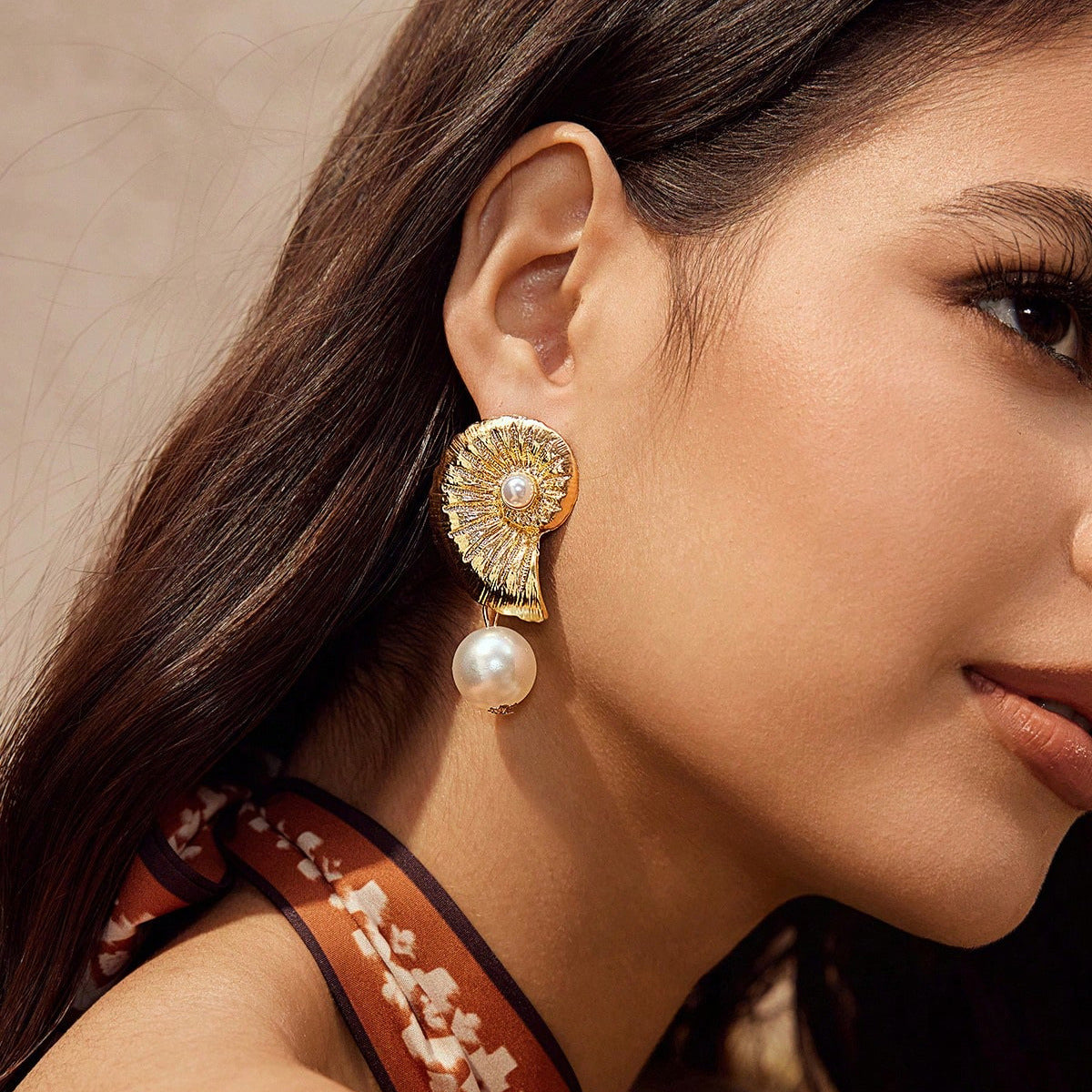 Conch Marine Style Earrings In Gold Alloy With Electroplated Finish, Unisex Design